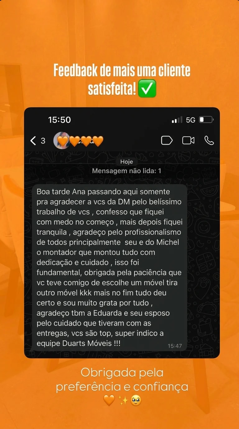 Print original de uma mensagem de cliente e foto de móvel entregue pela Duart’s, relato 4